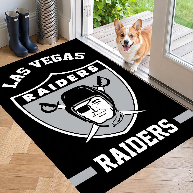 Crystal Velvet Rug with Las Vegas Raiders Design, Soft Non-Slip Floor Mat for Living Room Bedroom Decor