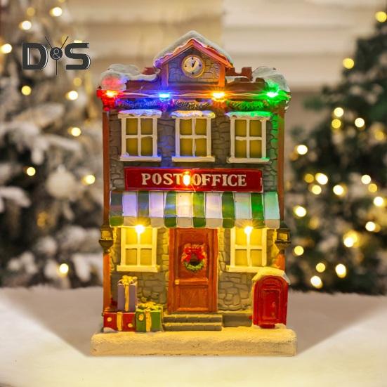 Фигурка в виде рождественского домика, освещенная деревенским домиком с музыкой, светодиодная подсветка на батарейках, смоляная столешница, центральный элемент для рождественского украшения