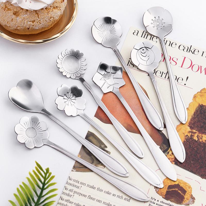 8 PCS Flower Spoons Set Small Teaspoons Stainless Steel Coffee Spoons Lovely Ice Cream Dessert Spoons Spoon Set Dinnerware Set4