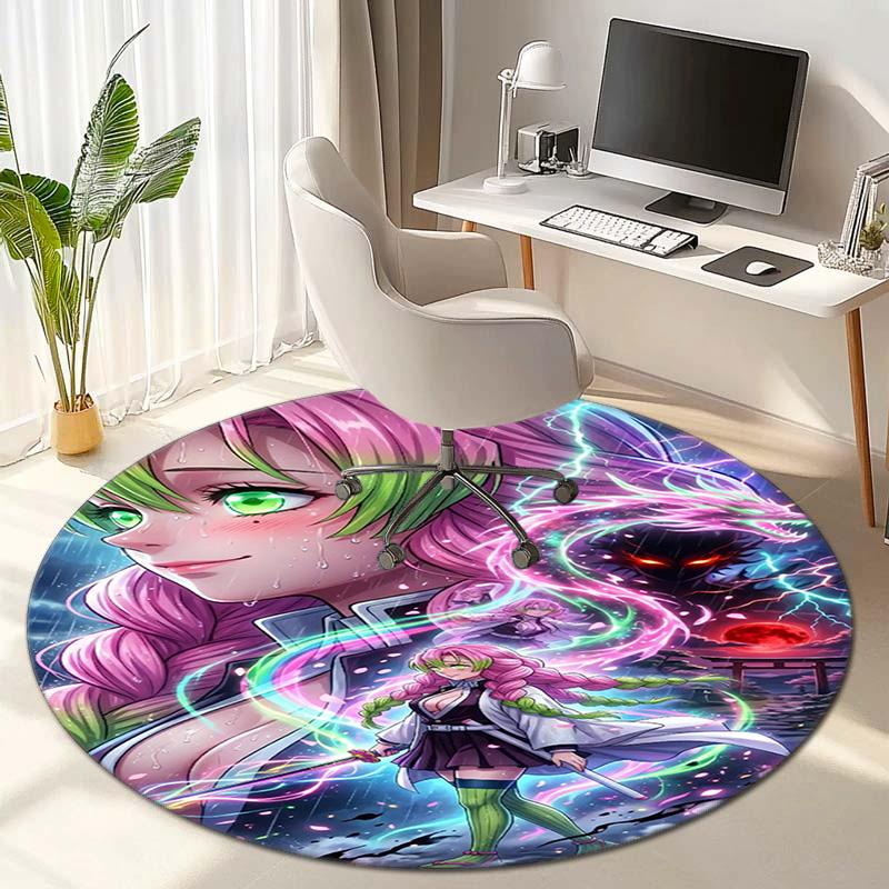 Classic Japanese-style cartoon Demon Slayer round rug, home soft decorative anti-slip yoga mat and chair mat, outdoor floor mat carpet K27