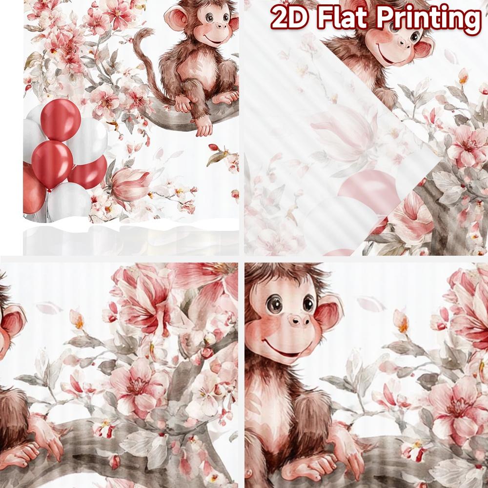 2D плоская печать 2 шт. Шторы Весна Цветение вишни Обезьяна Цифровая печать Полиэстеровые шторы Семейная вечеринка Идеально для всех