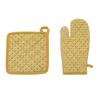 Printed Glove + Potholder 100% Cotton - Mustard
