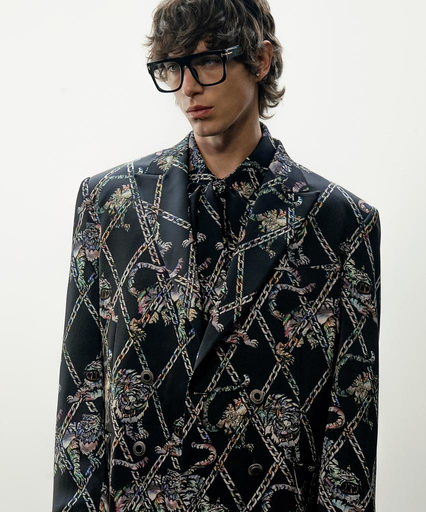 Untage Tiger Mother-Of-Pearl Print Silk Blazer (Unisex)_Uth-Fb21