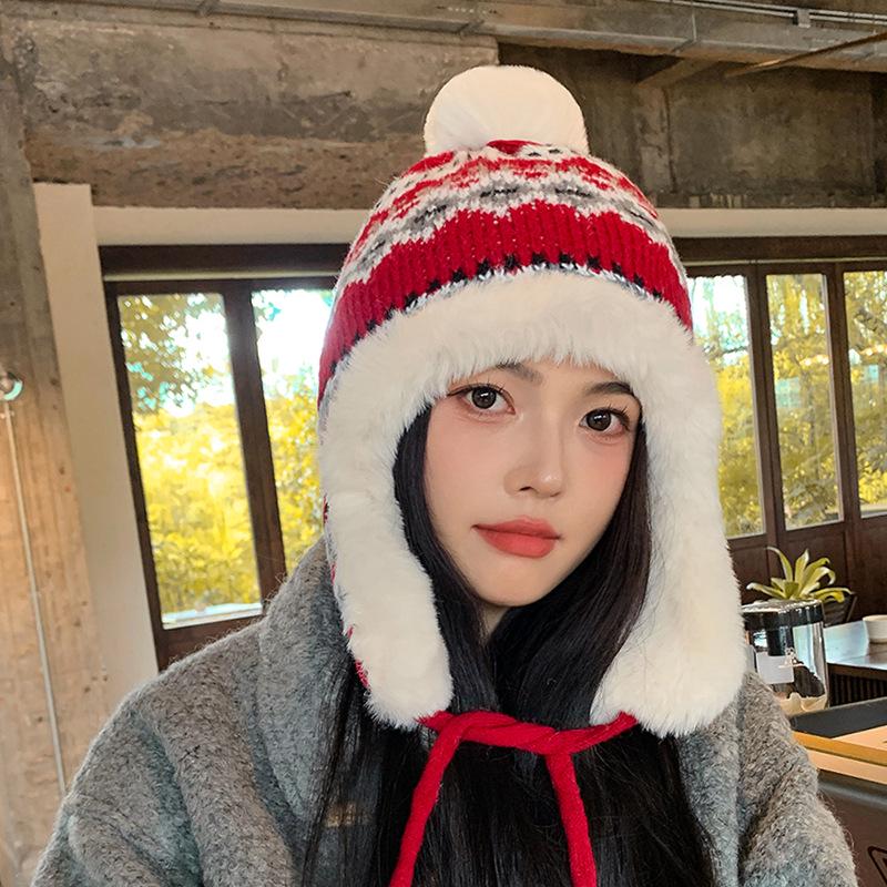 Женская корейская шерстяная шапка в стиле ретро — симпатичная, универсальная, теплая, защищающая уши зимняя вязаная шапка для езды на велосипеде