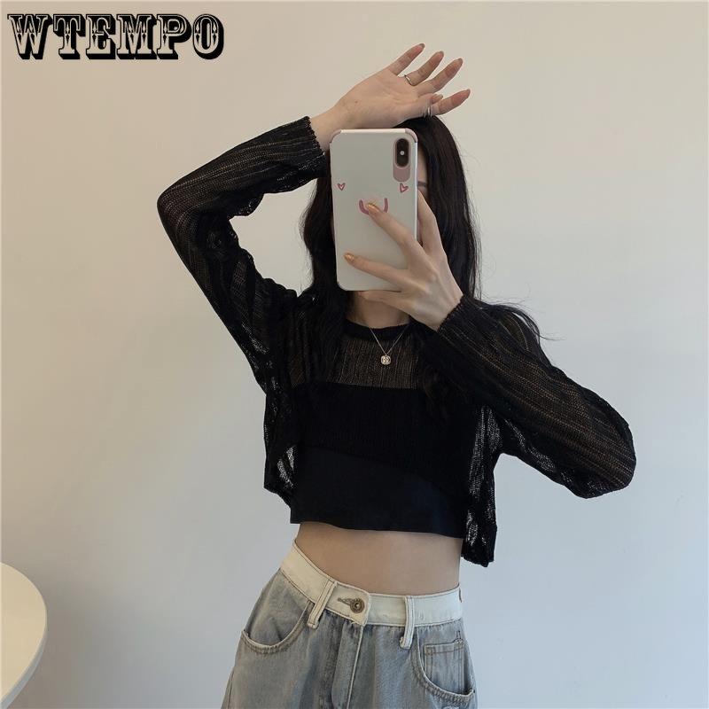 Women Breathable O-neck Hollow Out Sun Shading Summer Crop Tops Girl Elegant Loose Korean Style Trendy Solid Shawls