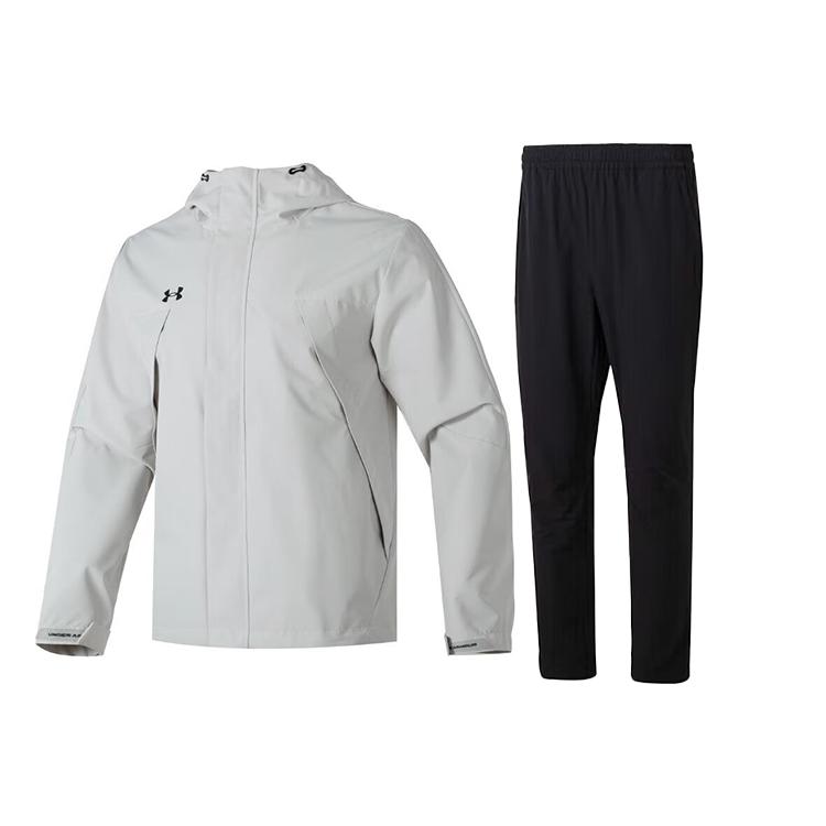 Under Armour Zip Up Hooded Breathable Jacket With Drawstring Fashion Comfortable Long Pants Casual Sports Set Men Sets 23600401-009+23600701-001