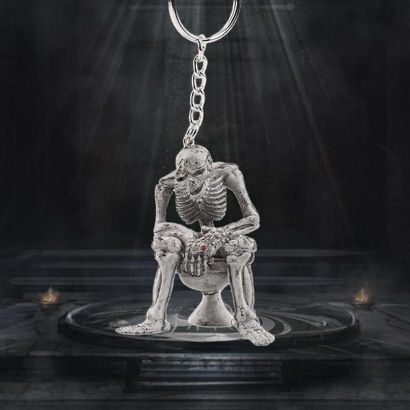 2 Pcs Skeleton On Toilet Key Chain Key Ring Novelty Gift Rubber / Metal Ring