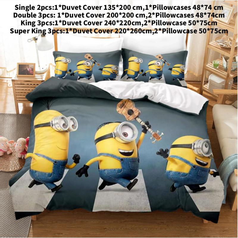 Миньоны Пододеяльник Аниме Комплект Постельного Белья Комфортный Принт Мультяшный Двуспальный Рождественский