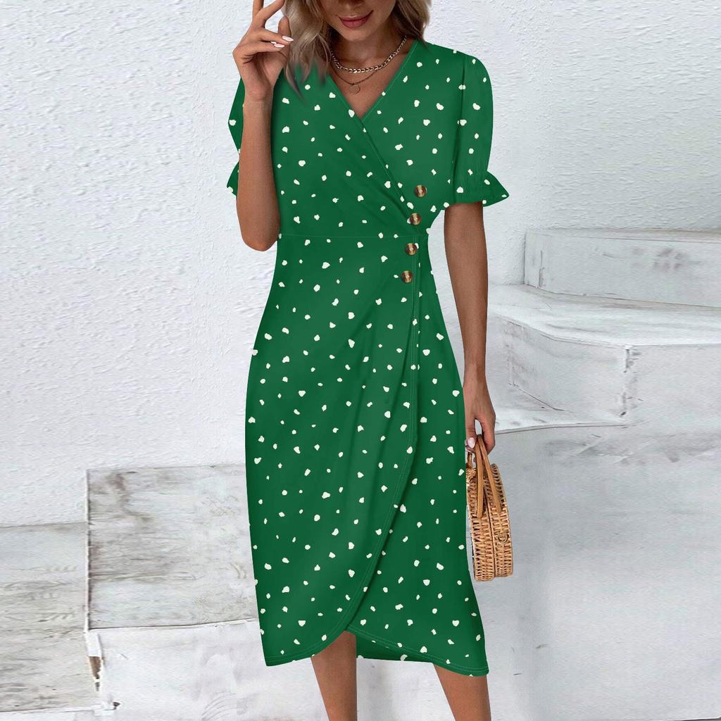 Beach Dresses For Women Spring Summer Elegant Wrap V Neck Floral Boho Dress Flowy Ruched Hawaiian Maxi Dress