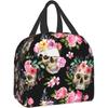 Skull Insulated Lunch Bag Halloween Horror Skeleton Flowers Lunch Box Horror Lunch Tote Cooler Bags for Work School Picnic Beach