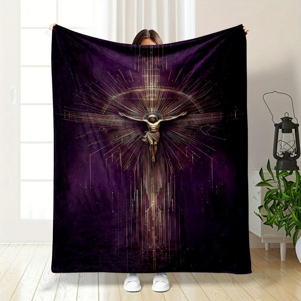 Jesus Cross Radiant Blanket Printed Blanket for Living Room Bed Couch lunch break Soft Cozy Blanket for Friend's festival Gift