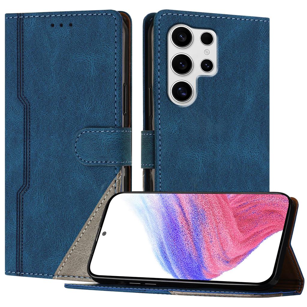 For Samsung Galaxy S25 Ultra Leather Case Triangle Patchwork Wallet Stand Shockproof Phone Cover