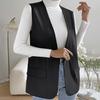 Women Vest Sleeveless Single Button Western Style Slim Fit Cardigan Suit Coat Pure Color Deep V Neck Formal Business Style Lady Waistcoat