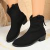 New Middle Heel New Thick Heel Pointed Western Boots  Rear Zipper Niche Short Tube Autumn Short Boots Large Size