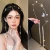 Faux Pearls Hair Hoop Sparkling Rhinestones Exquisite Butterflies Tassel Girl Crown Headband Hair Accessories