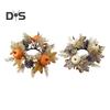 Thanksgiving Artificial Wreath Candle Ring Maple Leaf Pumpkin Pinecone Candle Holder Garland Harvest Festival Table Centerpiece Decoration
