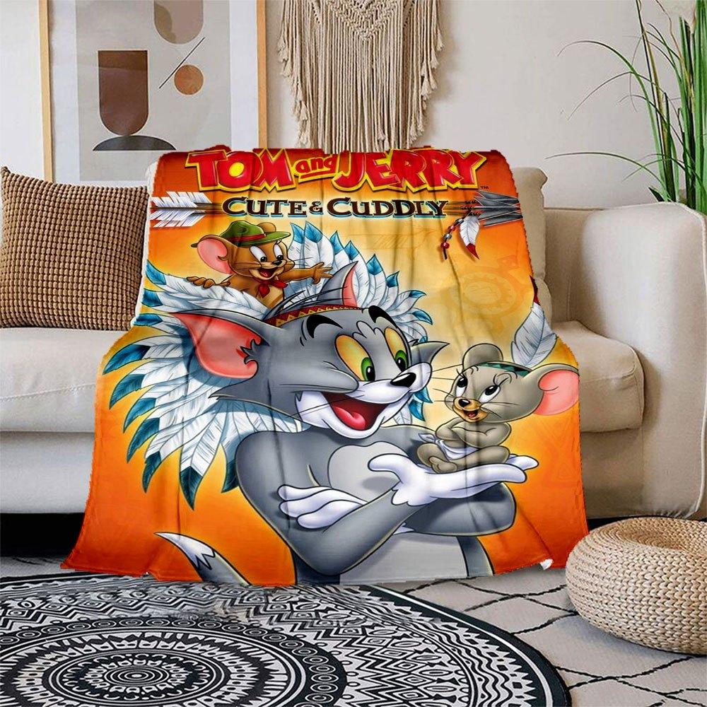 Tom & Jerry Cute & Cuddly Native American Tom & JerryBlanket Flannel Throw Blanket for Sofa, Bed, Travel, Camping, Office