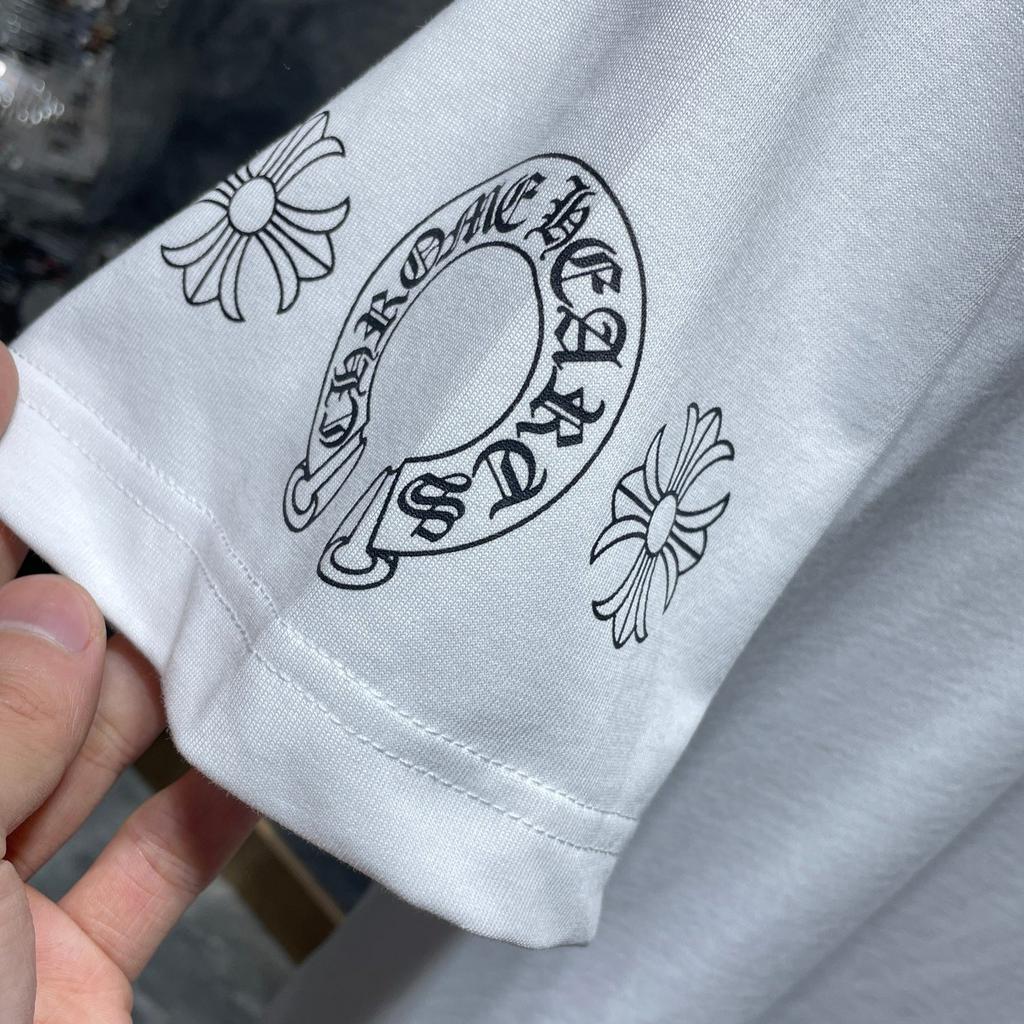 8555 CHROME HEARTS 2025 Лето Новая Высококачественный Хлопок Круглый Вырез Свободный Большой Размер Мужская и Женская Футболка Парная Футболка