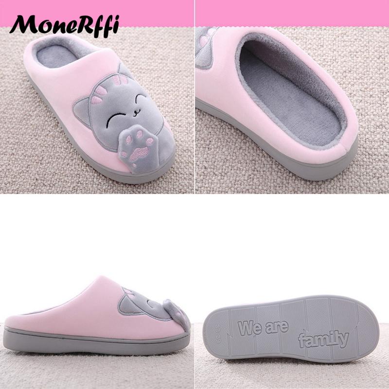 Парные зимние домашние тапочки, женская обувь, милые тапочки с рисунком кота, мужские теплые плюшевые шлепанцы, домашние нескользящие тапочки для спальни