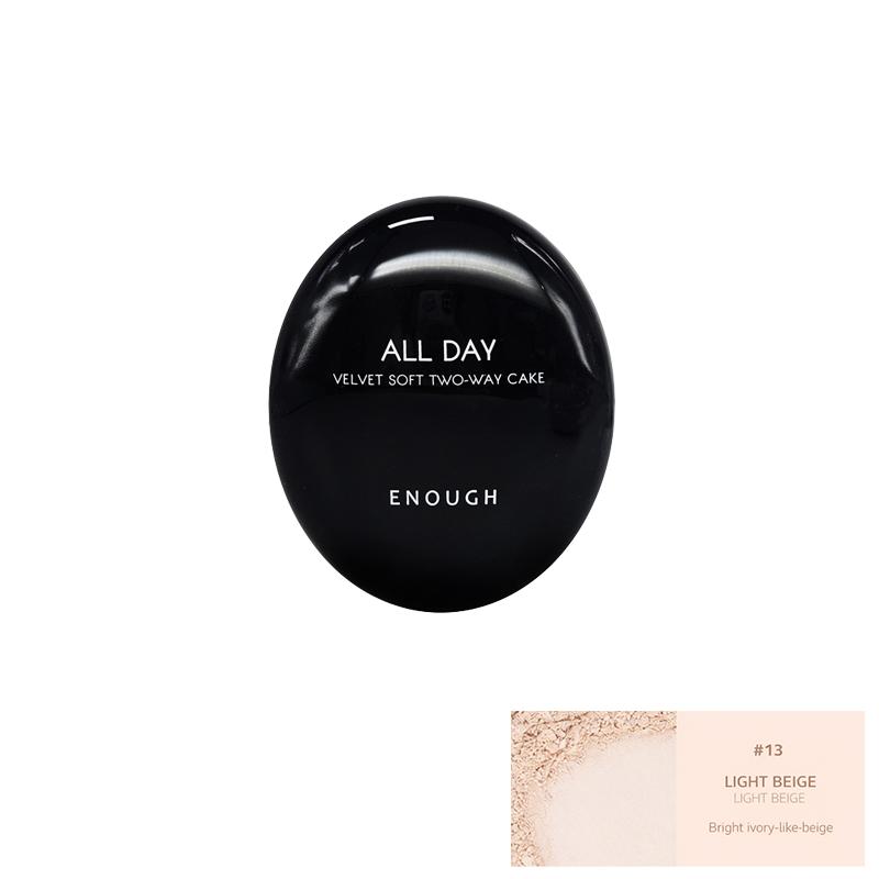 ENOUGH Бархатистая пудра-компакт для лица All Day Velvet Soft, двухсторонний спонж, SPF28 PA++ 12 г + Запасной блок 12 г (9 вариантов)