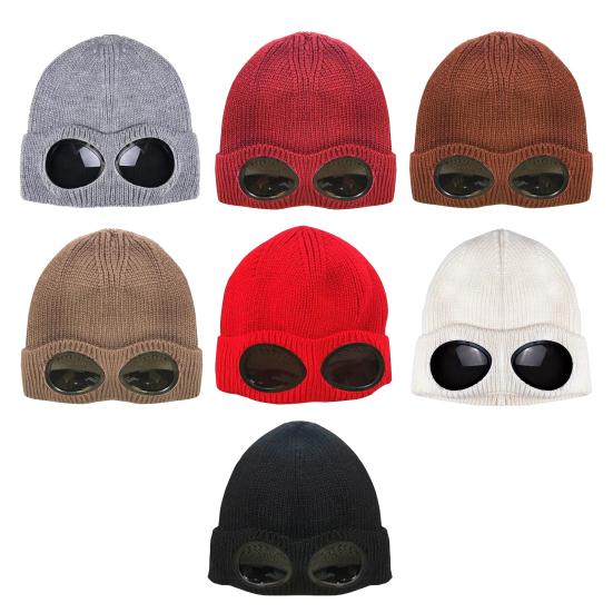 Вязаная шапка однотонная теплая вязаная шапка с декором в виде очков эластичная ветрозащитная зимняя шапка для улицы путешествий езды на велосипеде повседневная носка