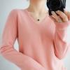 Women's Cozy Knitted Pullover Cashmere Sweater V Neck Fuzzy Slim Fit Sweater