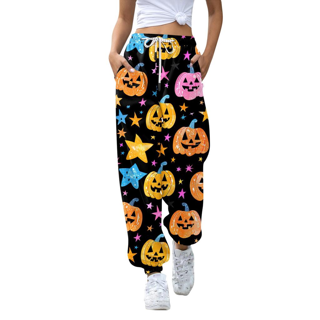 Женские повседневные модные спортивные штаны с принтом на Хэллоуин, повседневные брюки