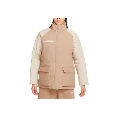 Короткая теплая хлопковая куртка с цветным блоком и воротником-стойкой на молнии, женские куртки бежевого цвета DQ6851-200