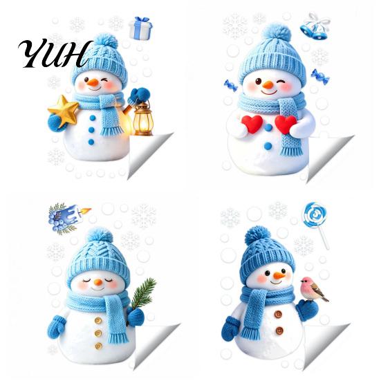 Easy to Apply Glass Decals Christmas Window Clings, Cute Cartoon Snowman Stickers, Winter Snowflake Double-Sided Waterproof Films Static Decal
