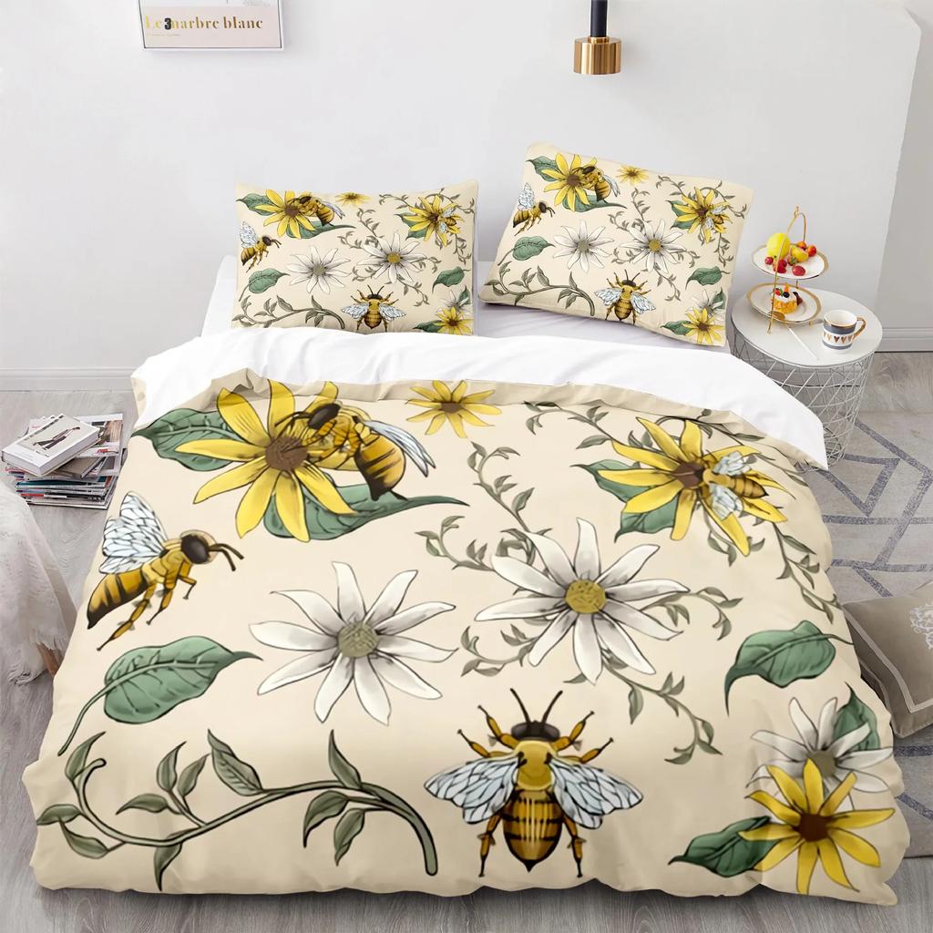 Honey Bee Black White Bedding Set Single Twin Double Queen King Cal King Size Bed Linen Set