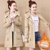 Women's Slim Plush Windbreaker - Large, Mid-Length, Waist-Hugging, New for Autumn/Winter 2023