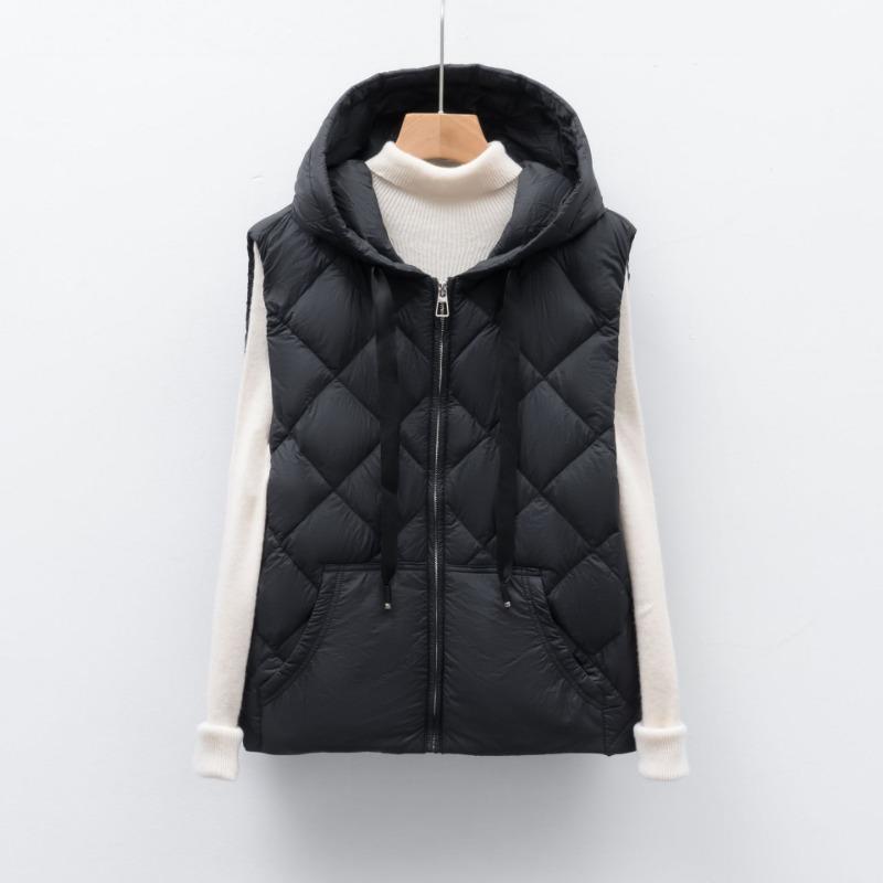90 Duck Down New National Standard Autumn and Winter New Solid Color Vest Hooded Down Vest Women