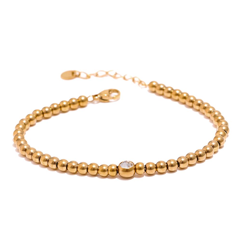 Eetit Stainless Steel Bead Chain Bangle Bracelet for Women Gold Cubic Zirconia Bracelet