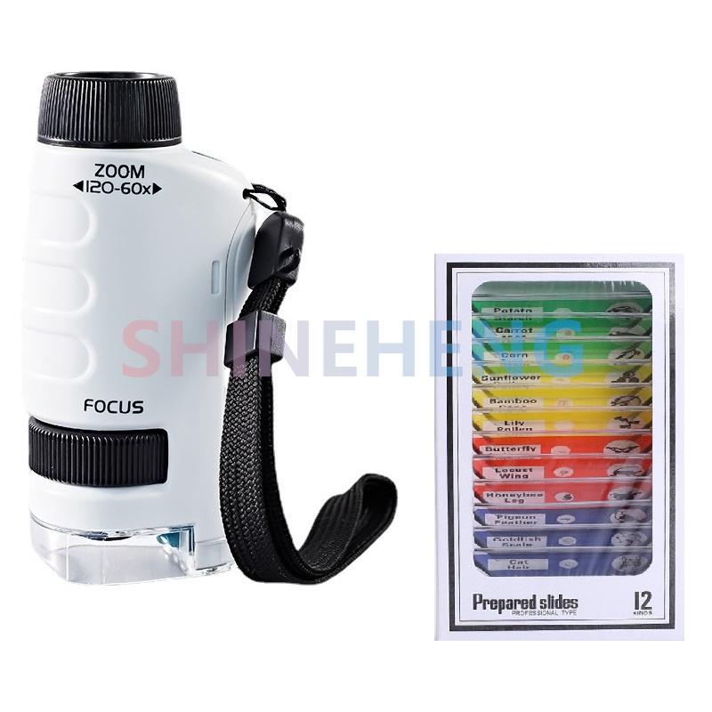 Pocket Microscope Kids Science Plaything Kit 60-120X Educational Small Handheld Microscope With Led Light Outdoor Kids Stem Plaything
