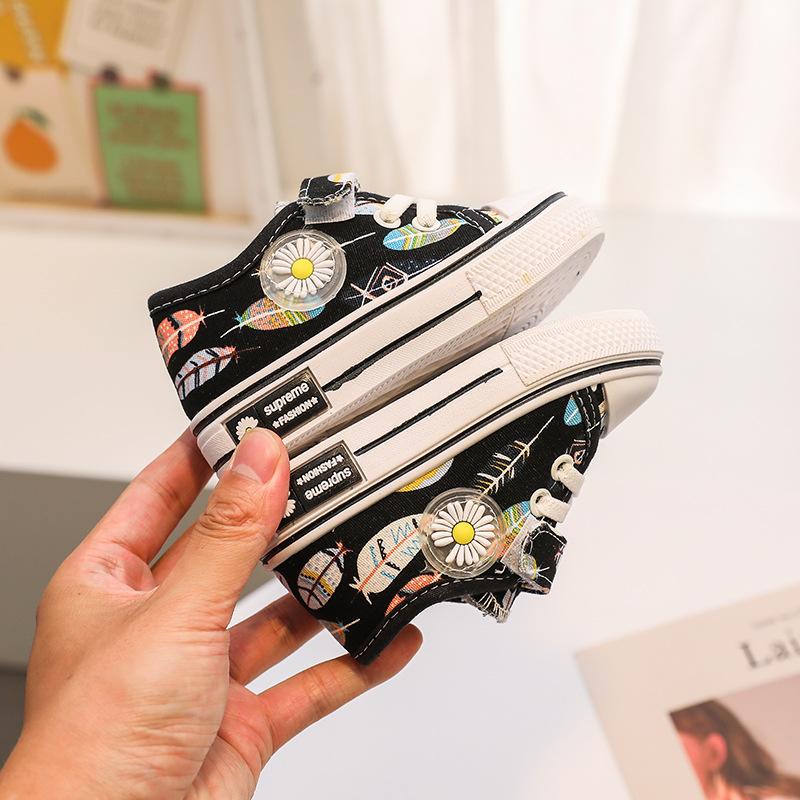 Детская парусиновая обувь Zapatillas Soft Sole 2024 года, осенняя новая обувь для ходьбы с принтом, повседневная обувь для девочек, спортивная обувь для мальчиков, детская обувь, обувь для девочек