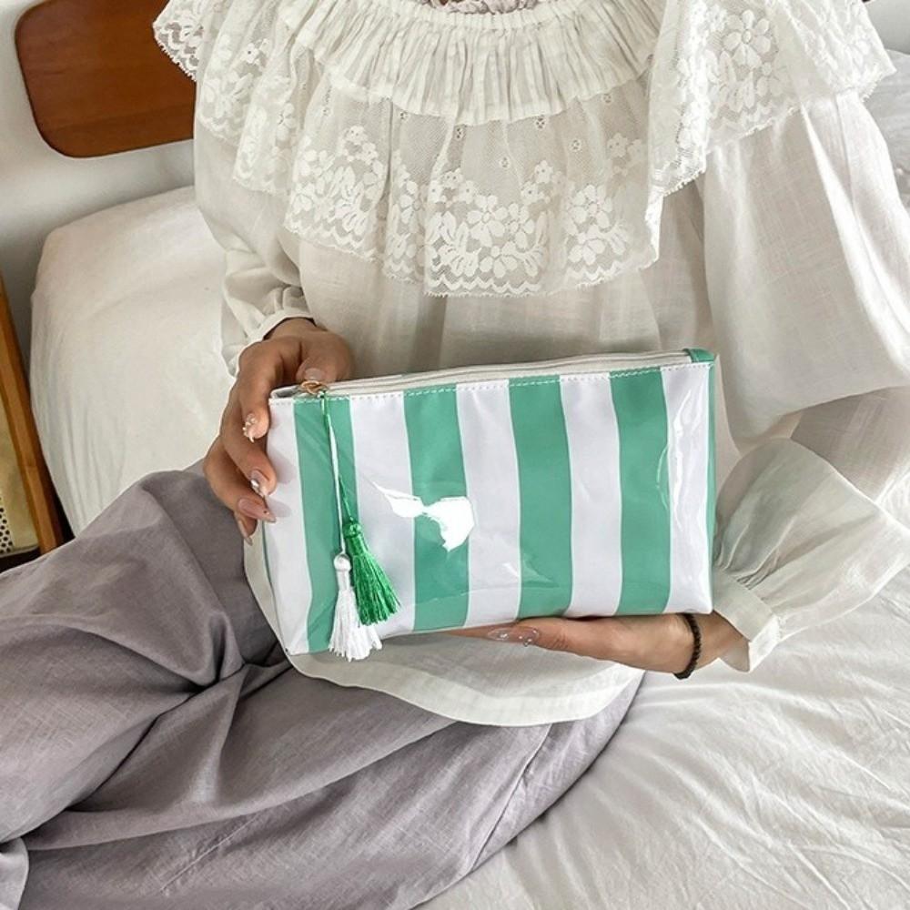 Waterproof PVC Toiletry Bag Large Capacity Beach Storage Bag Striped Cosmetic Bag Friends
