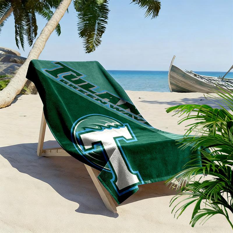 Tulane Green Wave Print Beach Towel, Large Soft Quick Dry Towel for Beach Camping Swimming
