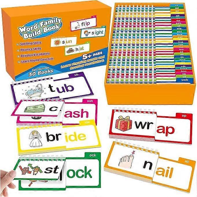 30 Read and Rhyme Flip Books, Word Families Flash Cards, ABC Vocabulary Flash Cards, Educational Reading Games