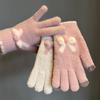 Bowknot Women Knitted Gloves Thicken Warmth Warm Mittens Elastic Winter Gloves