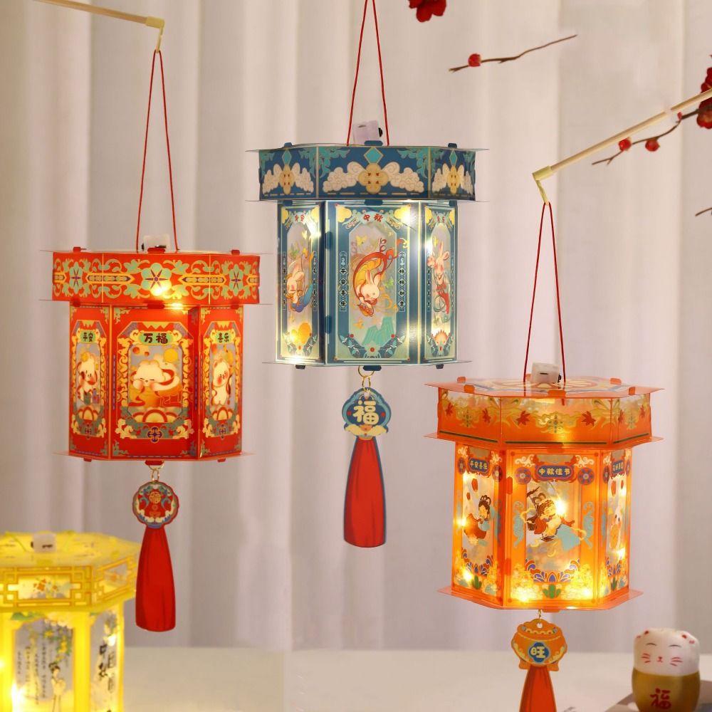 Китайский стиль середины осени светящиеся фонарики водонепроницаемый мультфильм портативный фонарь DIY ПВХ светодиодный светящийся фонарь