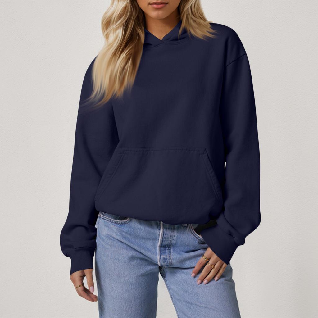 Женские свободные толстовки с длинными рукавами, блузки, повседневные модные однотонные пуловеры, толстовки с капюшоном, топ с карманом