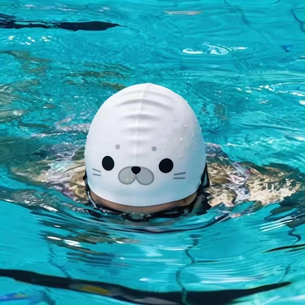 Non-Slip Seal Swim Cap Ear Protection Cartoon Swim Cap Silicone Swimming Hat For Adults