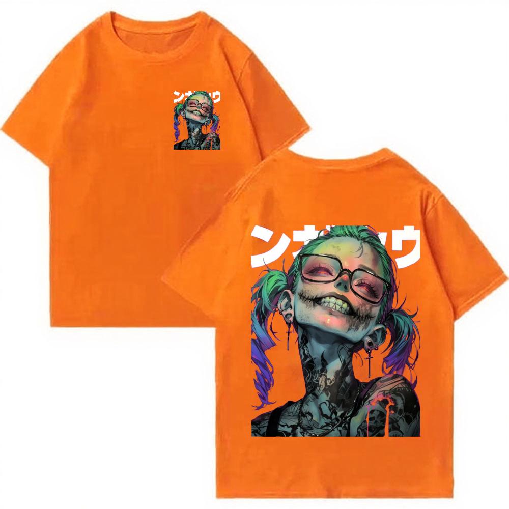 Tattoo Zombie Girl Anime Graphic T Shirt Unisex Front Back Double Print Harajuku Gothic Soft Cotton Streetwear