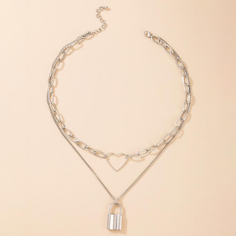 Полое сердце многослойная геометрия толстая цепочка свитера модные ювелирные изделия подарочная цепочка сердце модный замок кулон ожерелье для женщин