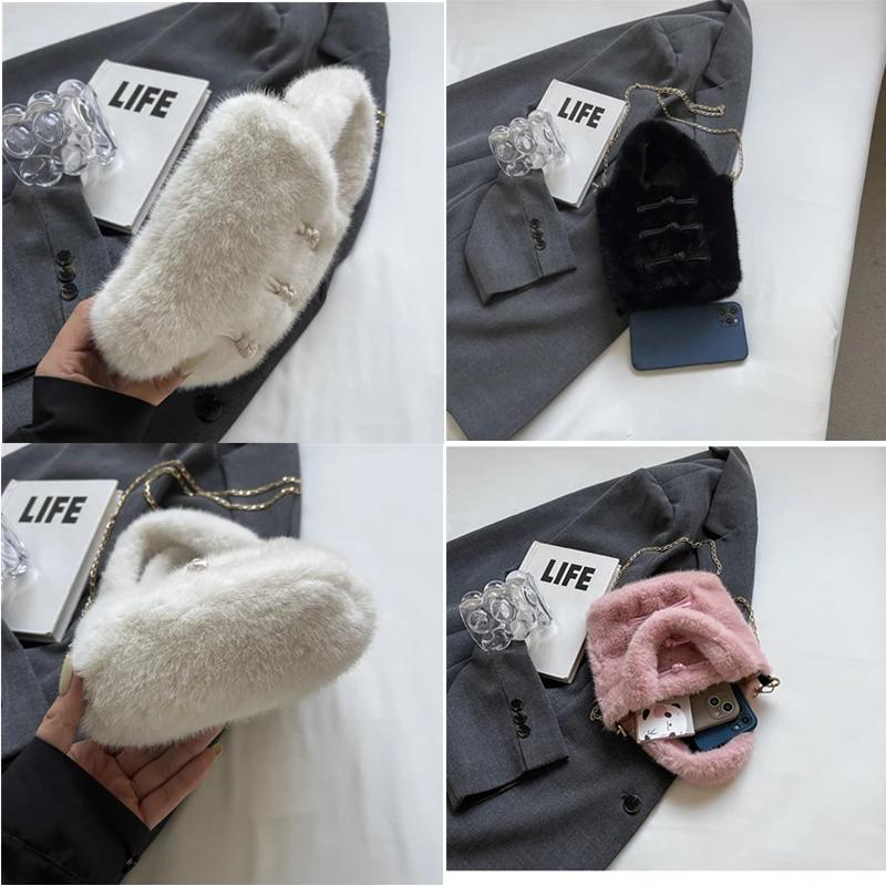 Ретро-меховая сумочка для женщин из искусственной кожи, маленькая сумочка, сумка через плечо, роскошная сумка-ведро, женская, милая, мягкая, модная