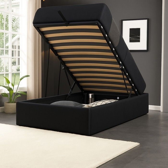 Lit Coffre - Manon - 90x190 cm - 12 Lattes - Noir - Design Contemporain