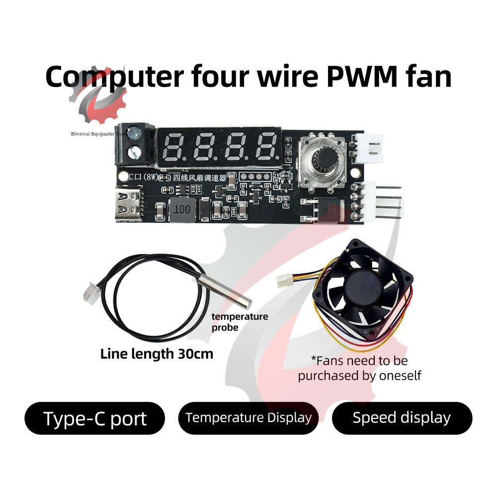 DC 5V 12V PWM Fan Speed Controller with Temperature Display and Type C Power Supply for PC Motor Greenhouse Fish Tank Cooling