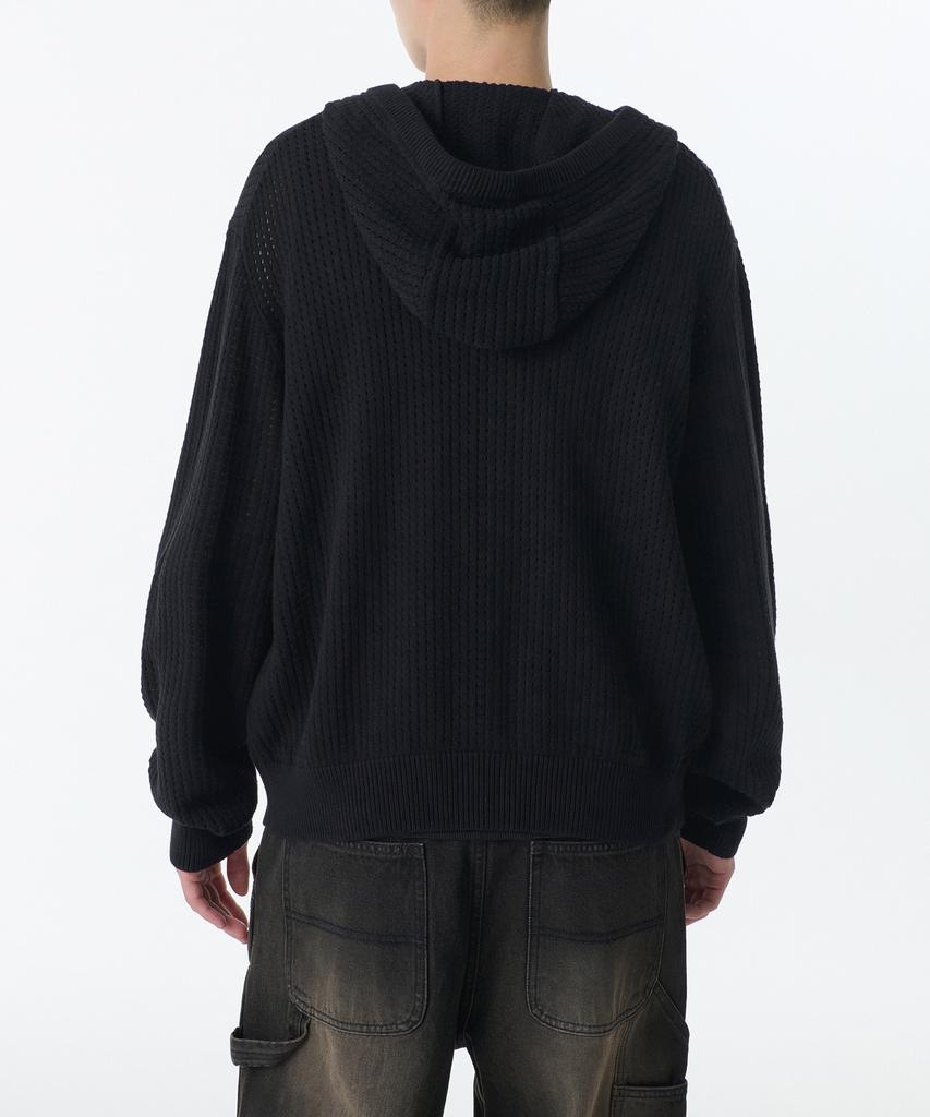 MUSINSA STANDARD Crochet Knit Hooded Zip-Up [Black]