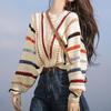 Цветной полосатый вязаный свитер-топ для женщин, свободный свитер-пуловер в стиле ленивой моды для женской осенне-зимней куртки