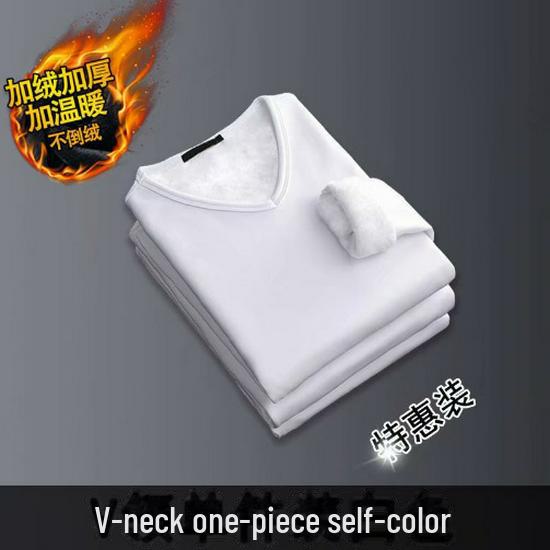 Мужская плотная терморубашка с V-образным вырезом и длинным рукавом — облегающий крой, теплая бархатная подкладка, идеально подходит для осени и зимы.